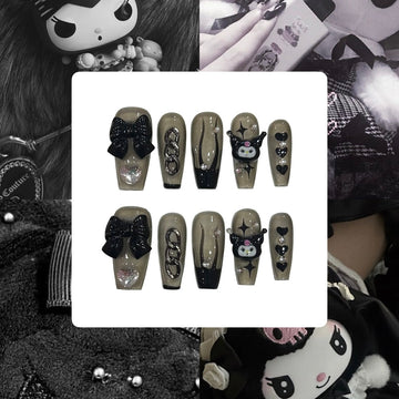 Kuromi Bow Acrylic Coffin Press On Nail - MaYonail Store