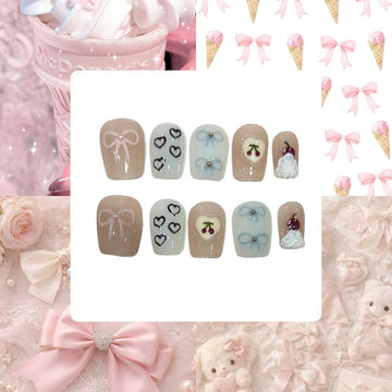 Icecream Sundae Acrylic Square Press On Nail - MaYonail Store