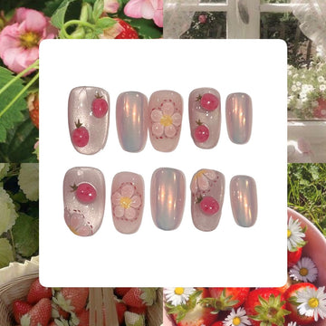 Strawberry Pink Acrylic Oval Press On Nail