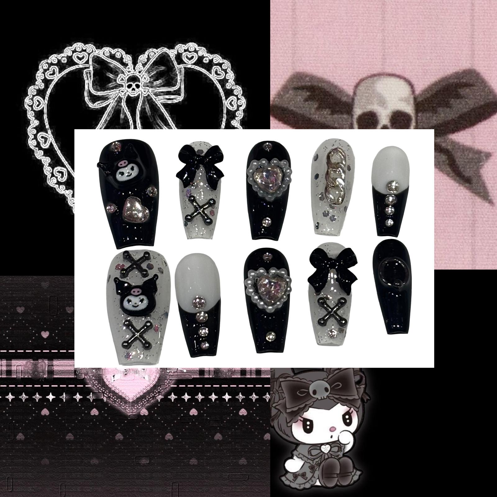 Kuromi Lace Acrylic Coffin Press On Nail - MaYonail Store