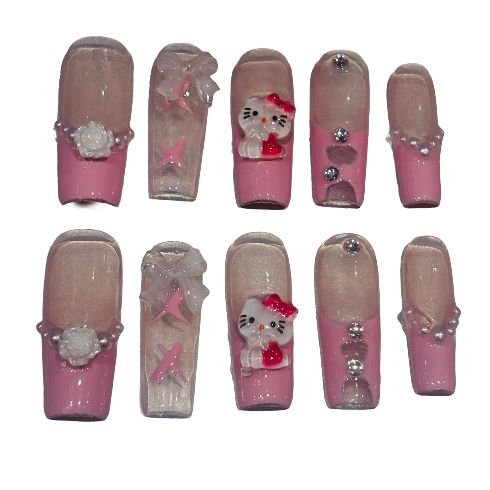 Hello Kitty Gyaru Acrylic Square Press On Nail - MaYonail Store