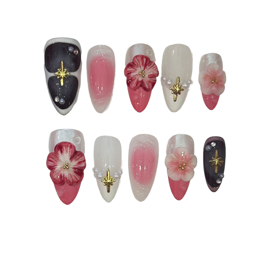 Vintage Lily Acrylic Almond Press On Nail - MaYonail Store