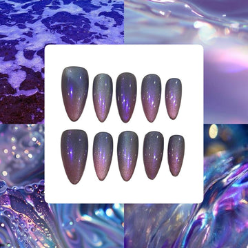 Purple Glimmer Acrylic Almond Press On Nail - MaYonail Store