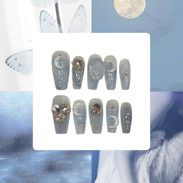 Winter Moon Acrylic Coffin Press On Nail