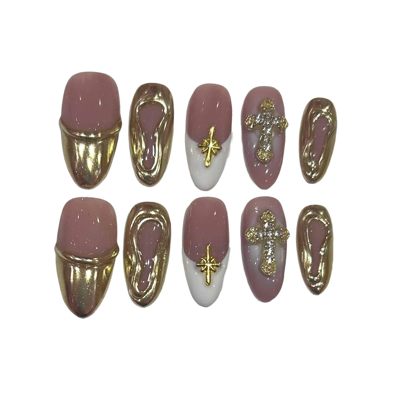 Golden Wave Acrylic Almond Press On Nail - MaYonail Store