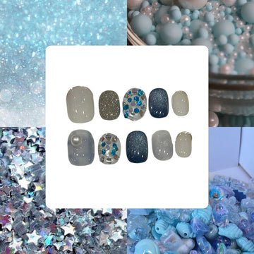 Cyan Sparkle Acrylic Square Press On Nail