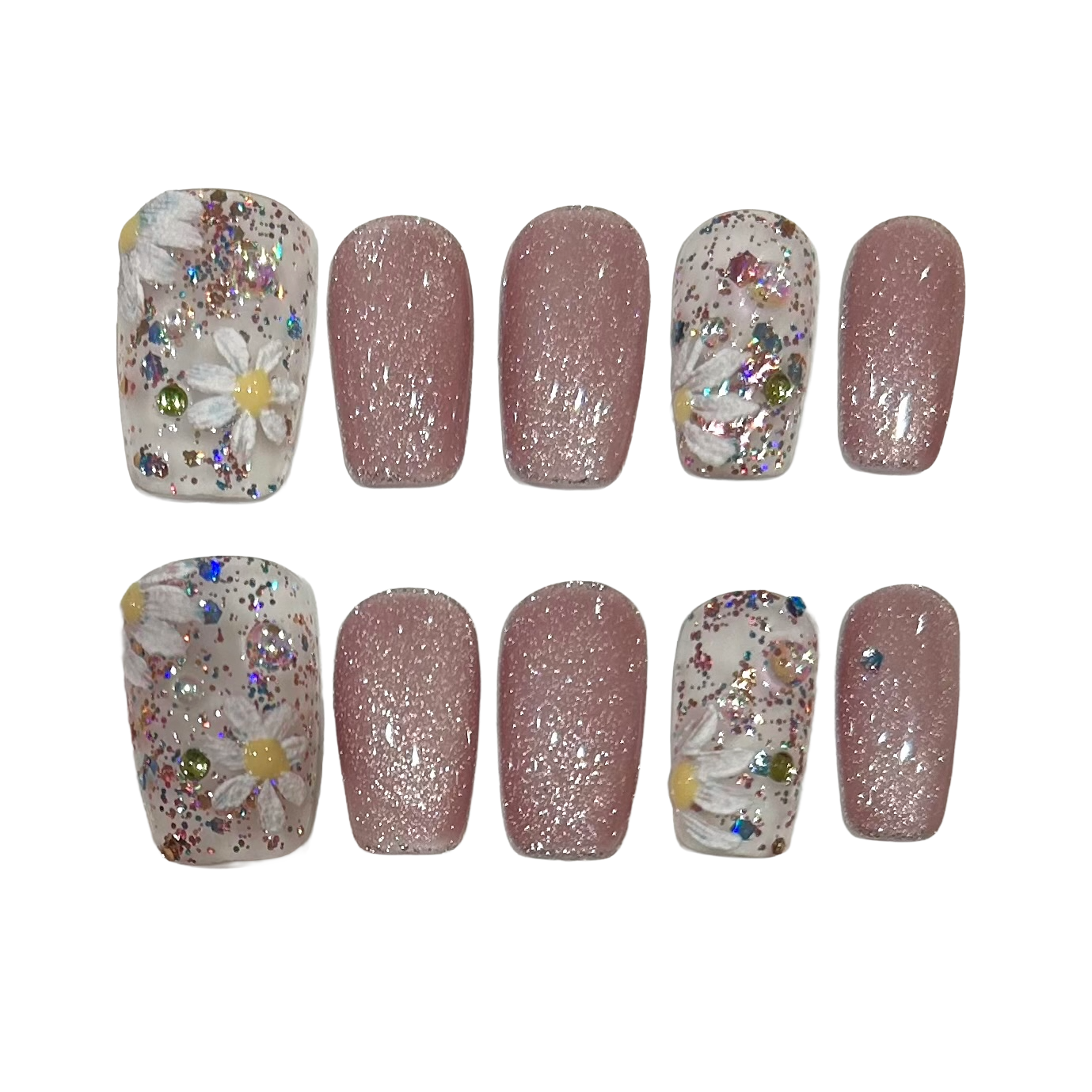 Blushed Daisy Acrylic Square Press On Nail - MaYonail Store