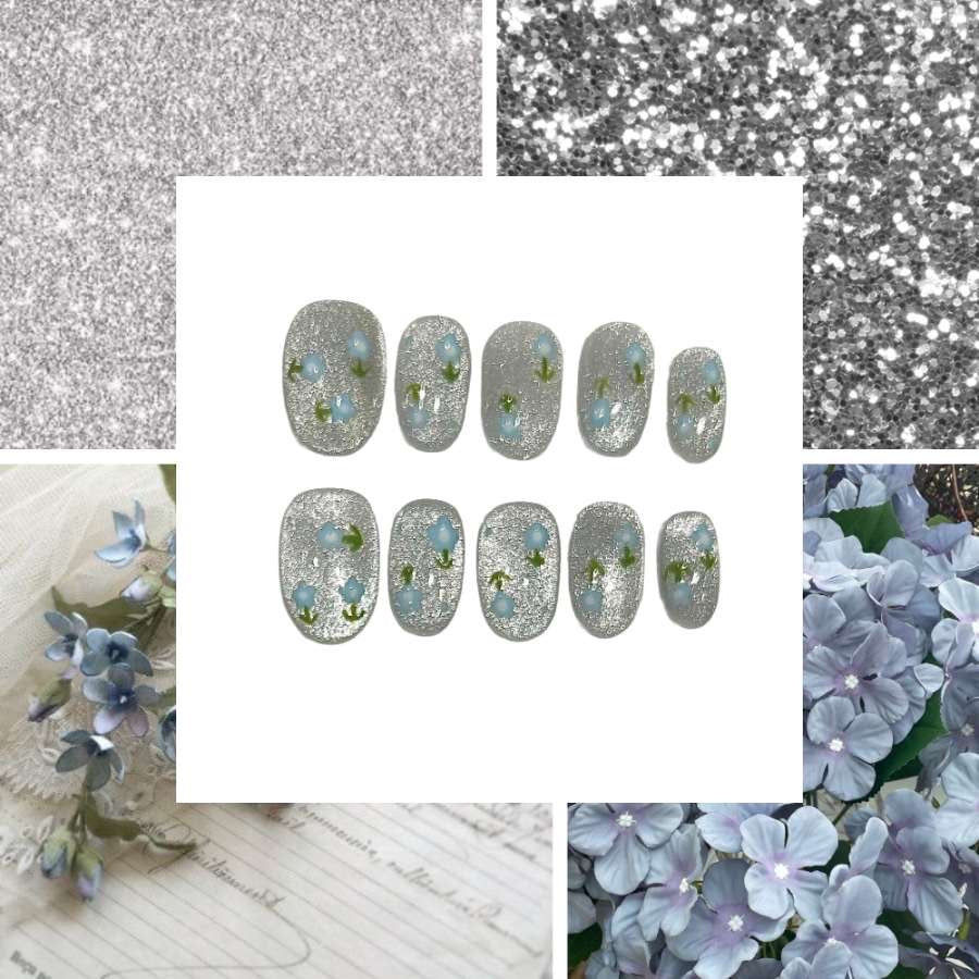 Silver Garden Acrylic Oval Press On Nail - MaYonail Store