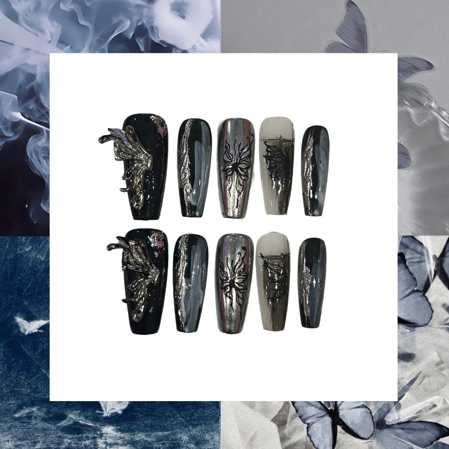 Metallic Nature Acrylic Coffin Press On Nail