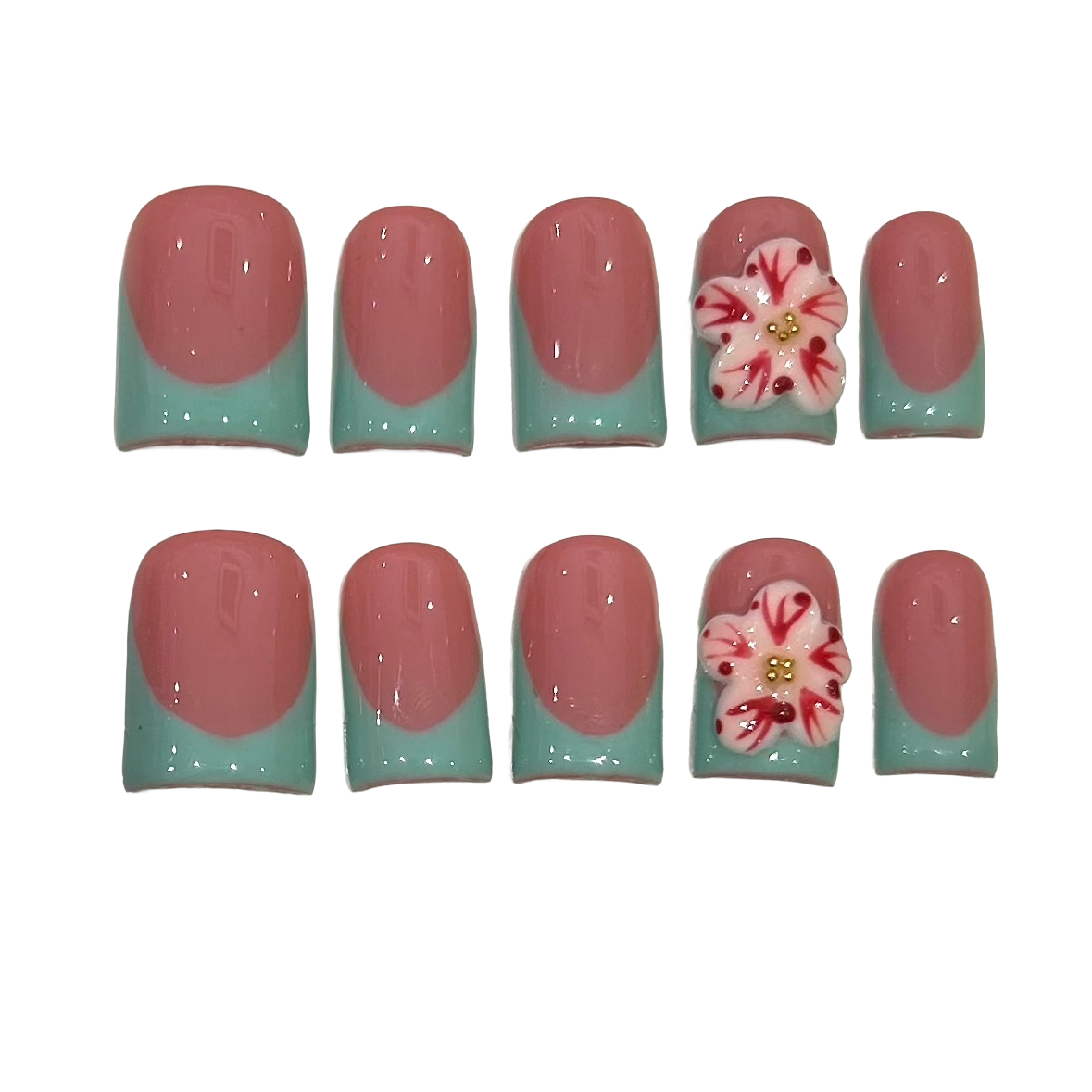 Teal Summer Acrylic Duck Press On Nail L252 - MaYonail Store