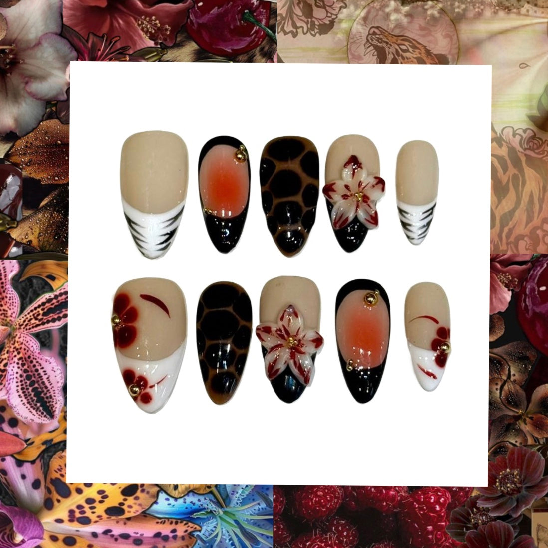 Tiger Flower Acrylic Almond Press On Nail - MaYonail Store