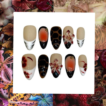 Tiger Flower Acrylic Almond Press On Nail - MaYonail Store