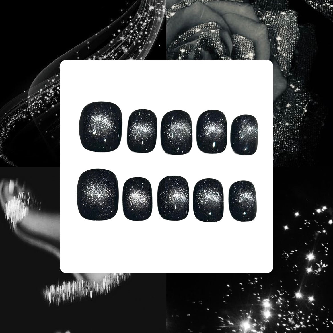 Noir Cateye Acrylic Square Press On Nail - MaYonail Store