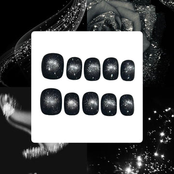 Noir Cateye Acrylic Square Press On Nail - MaYonail Store