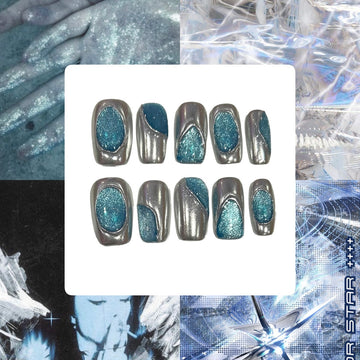 Cyber Wave Acrylic Square Press On Nail