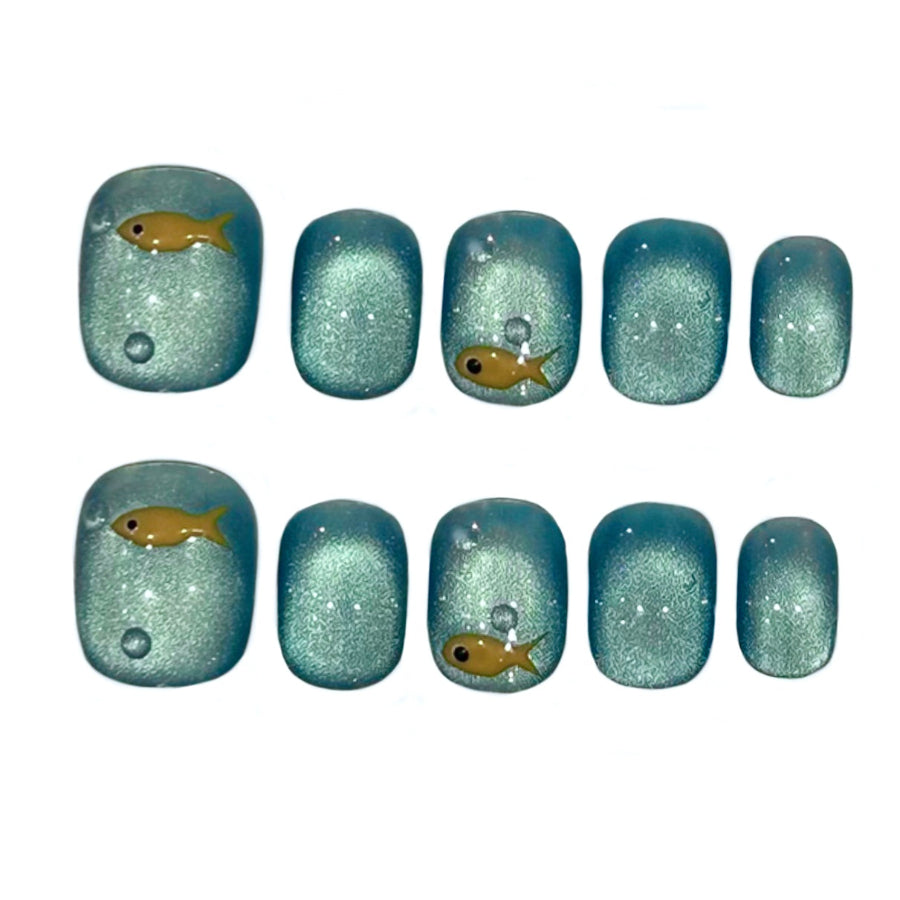 Goldfish Acrylic Square Press On Nail - MaYonail Store