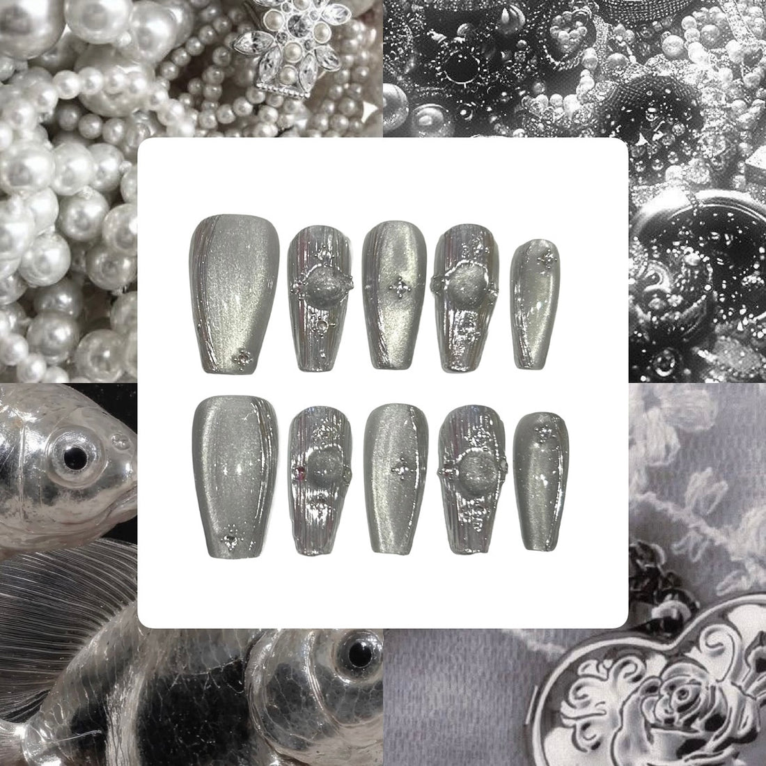 Silver Spring Acrylic Coffin Press On Nail - MaYonail Store