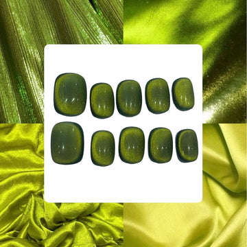 Green Cateye Acrylic Square Press On Nail L57