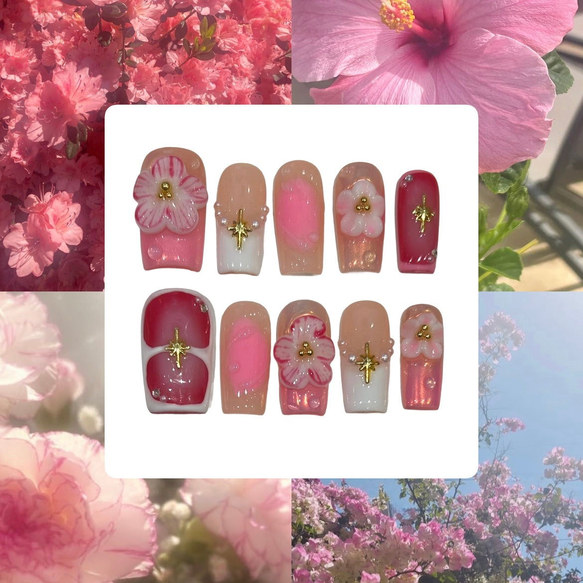 Pink Summer Acrylic Square Press On Nail - MaYonail Store