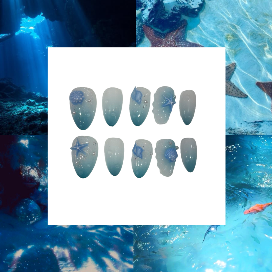 Aquamarine Acrylic Almond Press On Nail - MaYonail Store