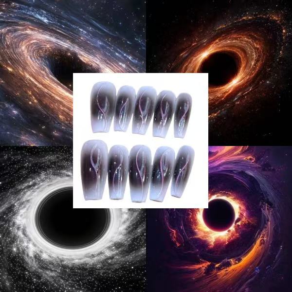 Black Hole Acrylic Coffin Press On Nails - MaYonail Store