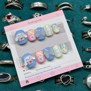 Blue Cinnamoroll Cake acrylic nails