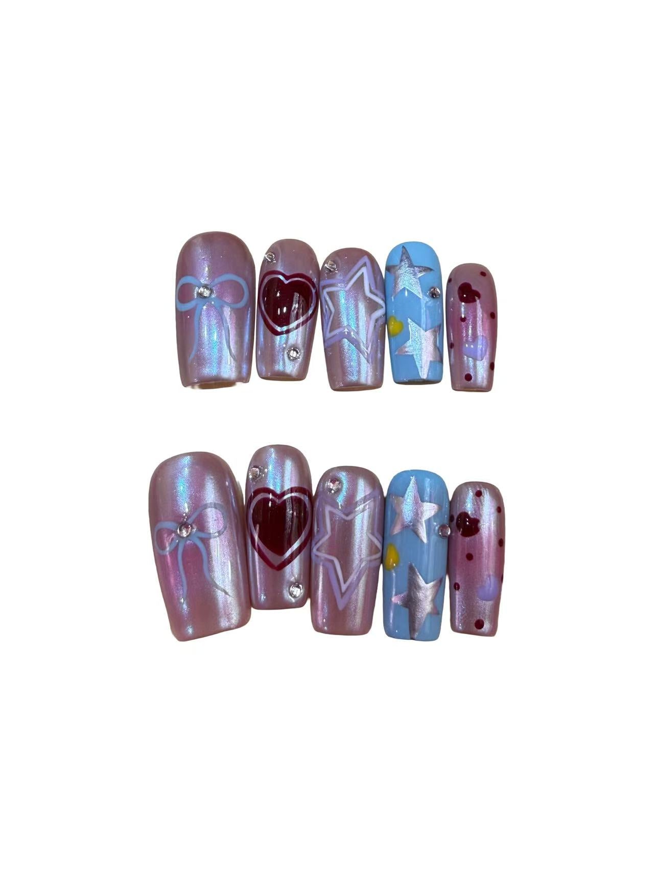 Bow Star Acylic Square Press On Nail Y417 - MaYonail Store