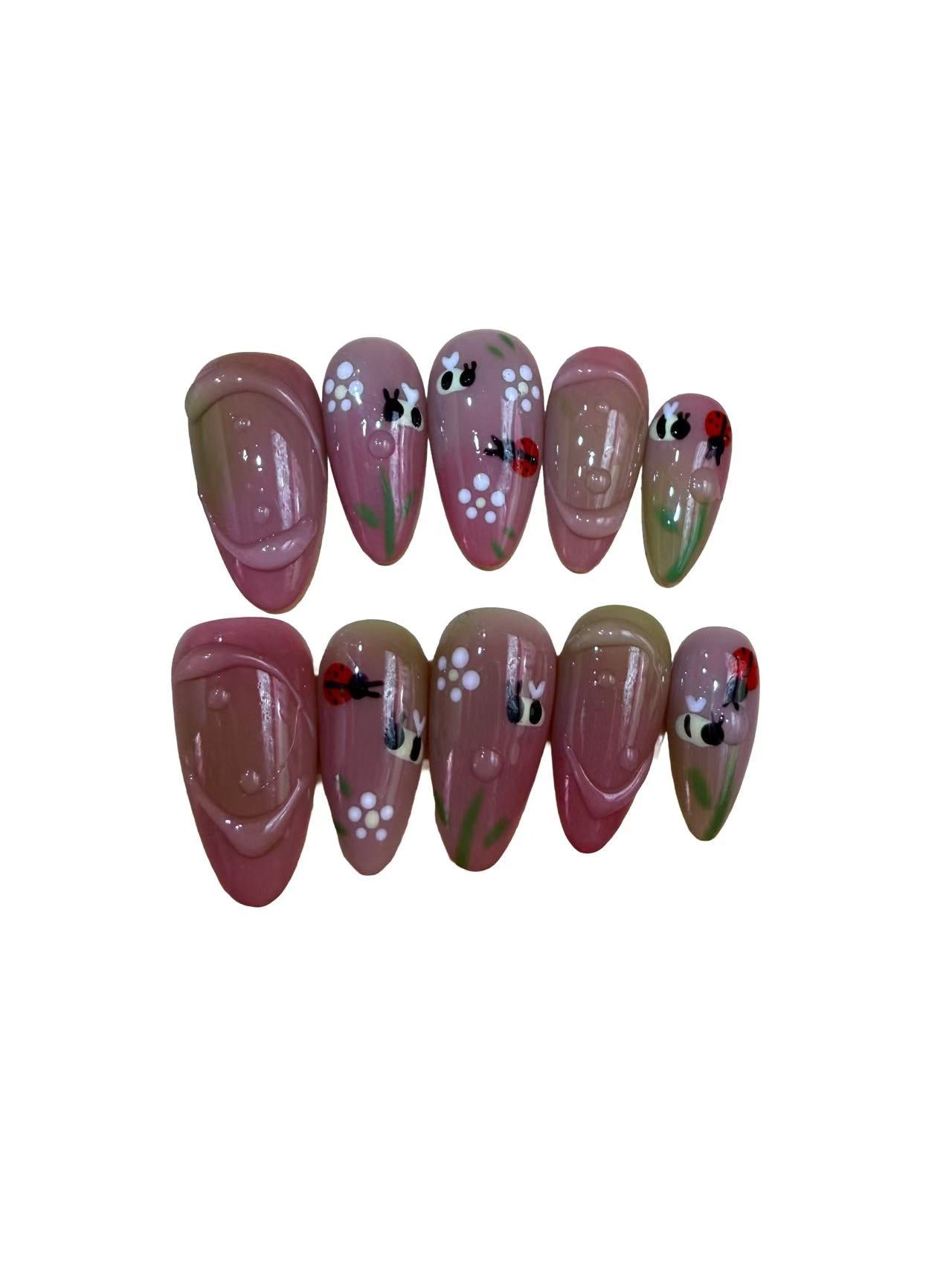 Busy Garden Acrylic Almond Press On Nail - MaYonail Store