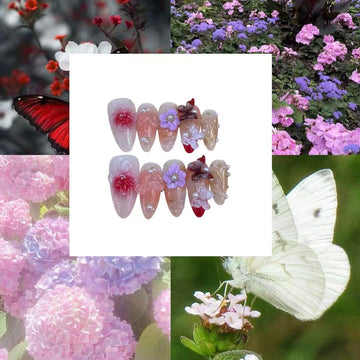 Butterfly Garden Acylic Almond Press On Nail Y287