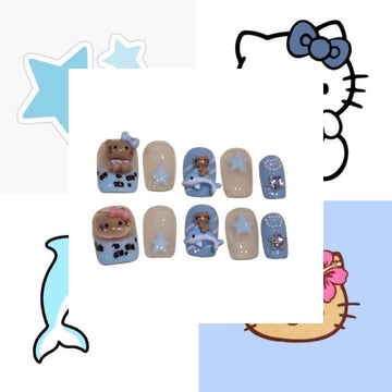 Seaside Hello Kitty Acrylic Square Press On Nail