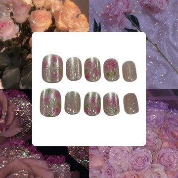 Painted Rose Acrylic Square Press On Nail