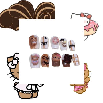 Chocolate Hello Kitty Acrylic Square Press On Nail