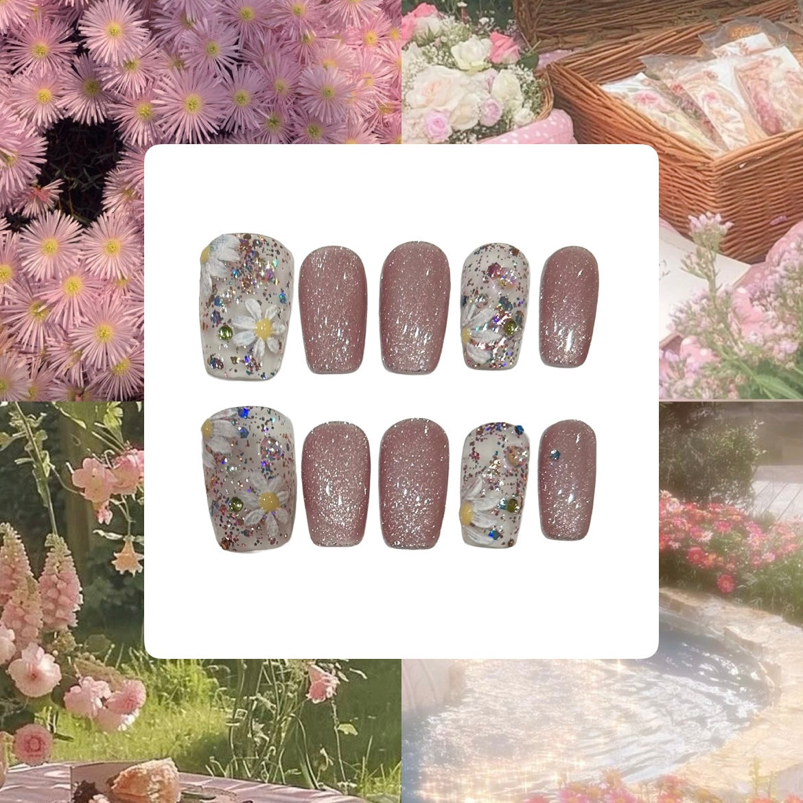 Blushed Daisy Acrylic Square Press On Nail - MaYonail Store