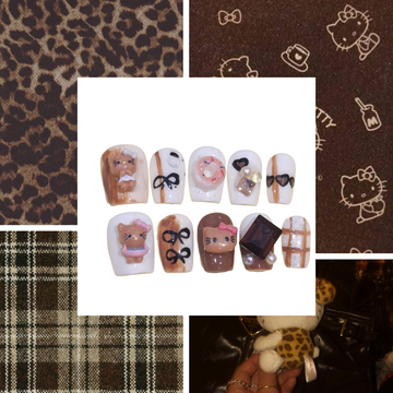 Chocolate Kitty Acrylic Square press On Nail L164
