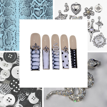 Silver Serpent Acrylic Square Press On Nail