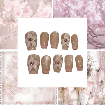 Floral Tips Acrylic Coffin Press On Nail