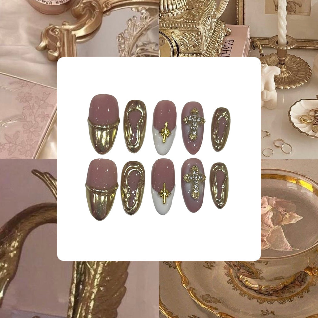 Golden Wave Acrylic Almond Press On Nail - MaYonail Store