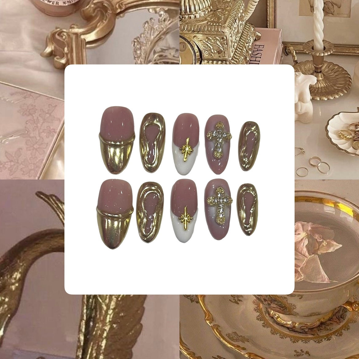 Golden Wave Acrylic Almond Press On Nail - MaYonail Store