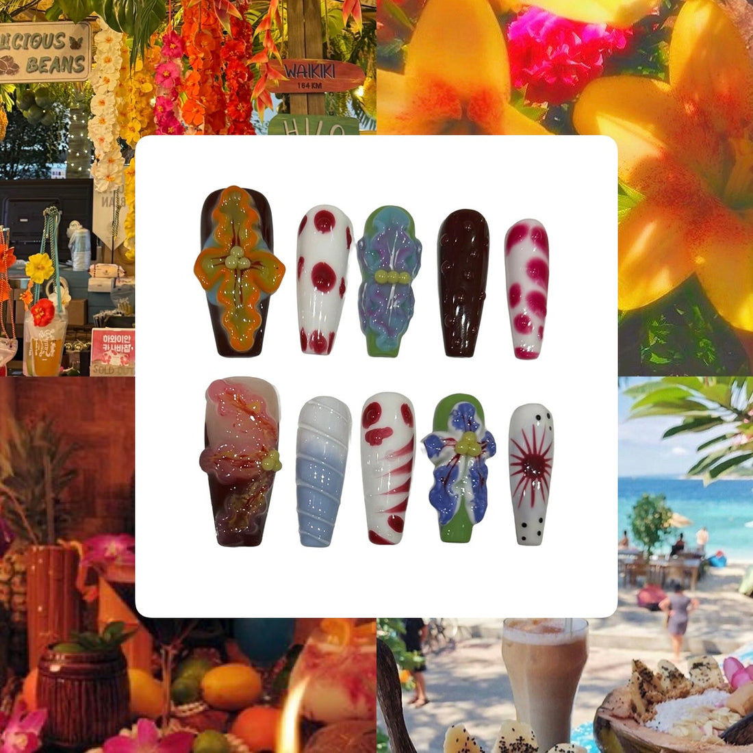 Hawaii Flowers Acrylic Coffin Press On Nail - MaYonail Store