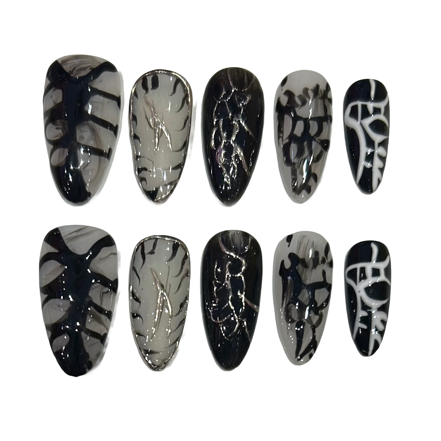 Maximalist Goth Acrylic Almond Press On Nail - MaYonail Store