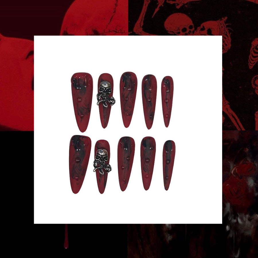 Crimson Death Stiletto Acrylic Press On Nail - MaYonail Store