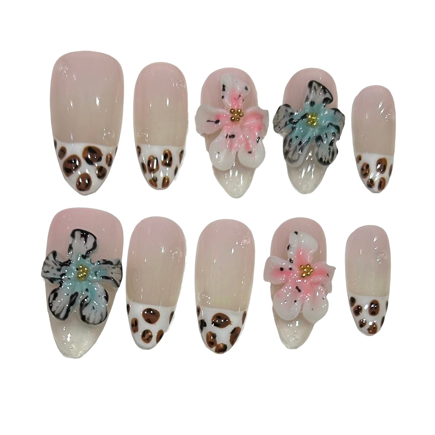 Tropical Leopard Acrylic Almond Press On Nail - MaYonail Store