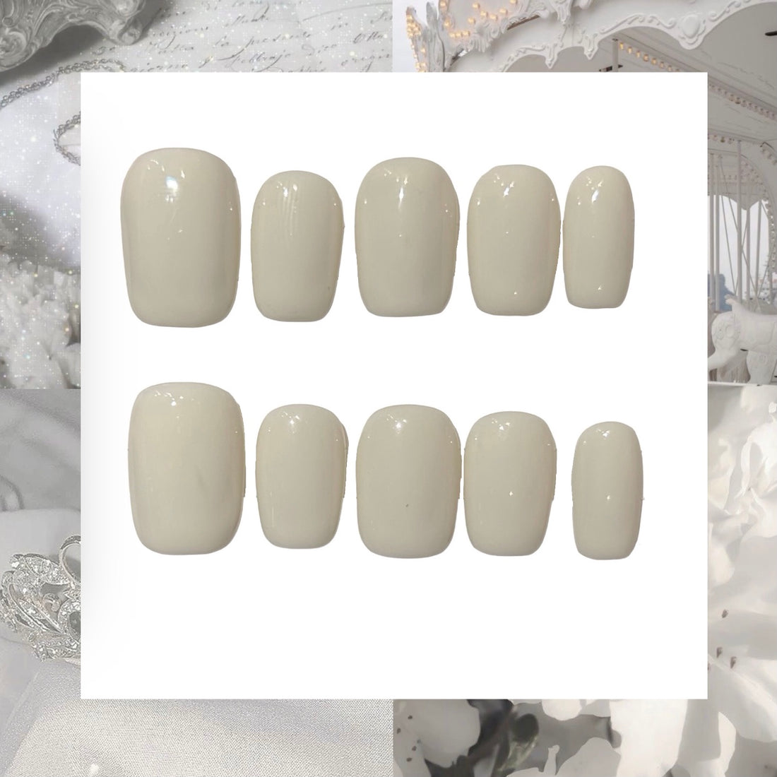 Cream Acrylic Square Press On Nail