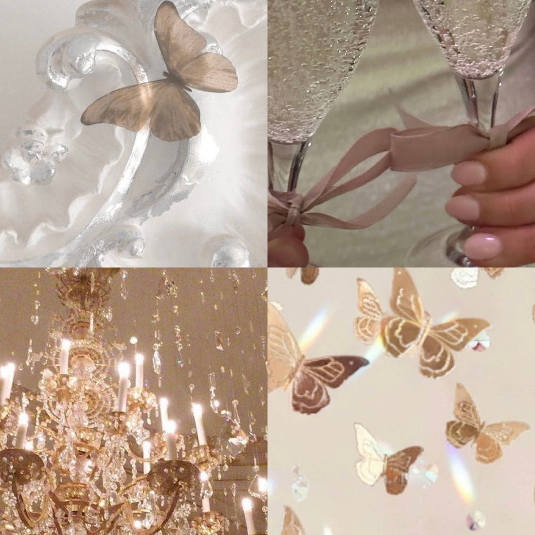 Champagne Butterfly Acrylic Coffin Press On Nail - MaYonail Store