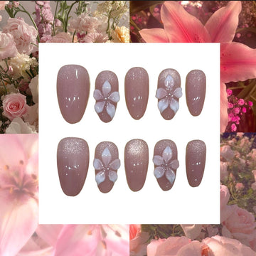 Cherry Blossom Acrylic Almond Press On Nail