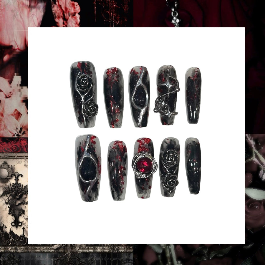 Rose Cascade Acrylic Coffin Press On Nail