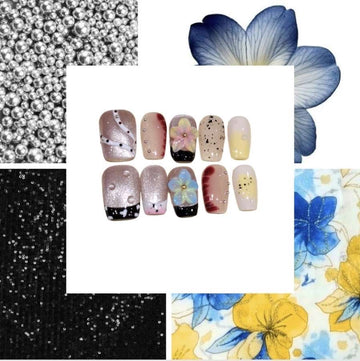 Floral Shimmer Acrylic Square Press On Nail