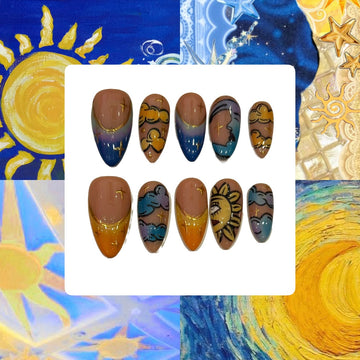 Sun and Moon Acrylic Almond Press On Nail L365