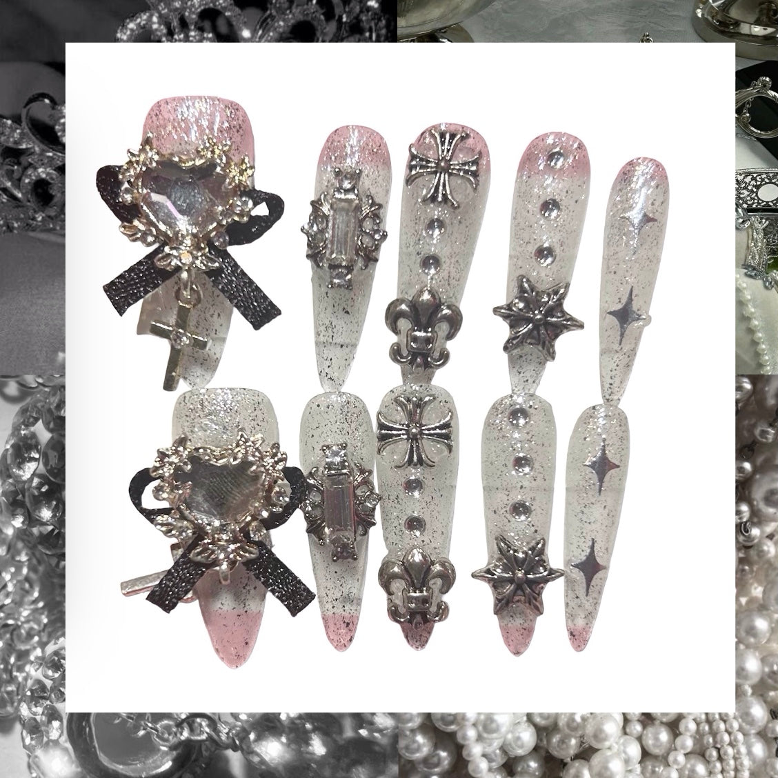 Goth Snowflake Stiletto Acrylic Press On Nail - MaYonail Store