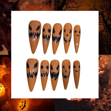 Jack O'lantern Acrylic Stiletto Press On Nail